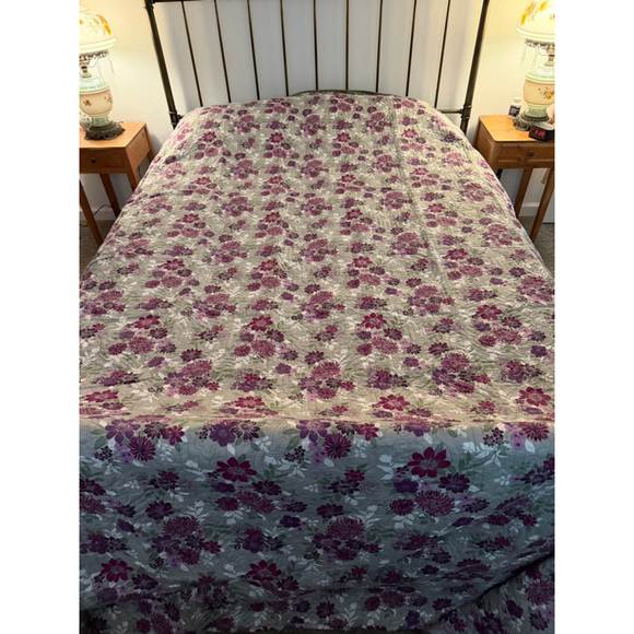 Unbranded Other - Floral Quilt Bedspread Set 3 Pc Full Queen Purple Green Quilted Coverlet w Shams
